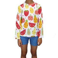 Happy Fruits Pattern Kids  Long Sleeve Swimwear by Bigfootshirtshop