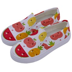 Happy Fruits Pattern Kids  Canvas Slip Ons by Bigfootshirtshop