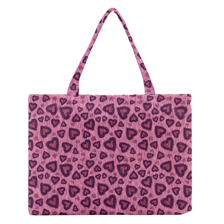 Leopard Heart 03 Zipper Medium Tote Bag