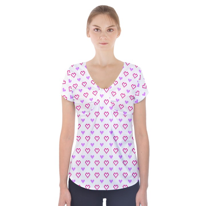 Pixel Hearts Short Sleeve Front Detail Top