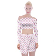 Pixel Hearts Off Shoulder Top With Mini Skirt Set by jumpercat