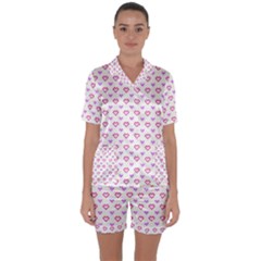 Pixel Hearts Satin Short Sleeve Pyjamas Set by jumpercat