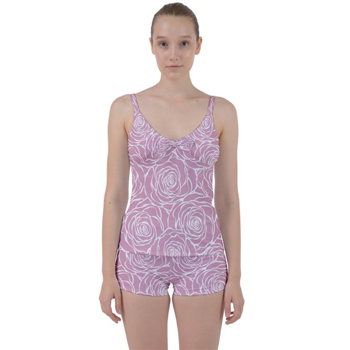 pink peonies Tie Front Two Piece Tankini