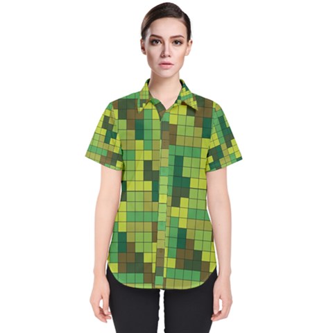 Tetris Camouflage Forest Women s Short Sleeve Shirt by jumpercat