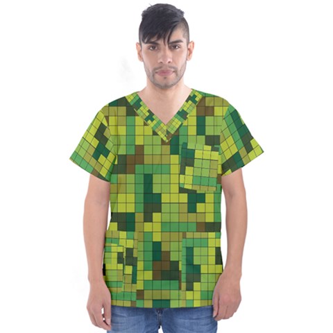 Tetris Camouflage Forest Men s V-neck Scrub Top by jumpercat