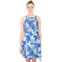 Tetris Camouflage Marine Halter Collar Waist Tie Chiffon Dress View1