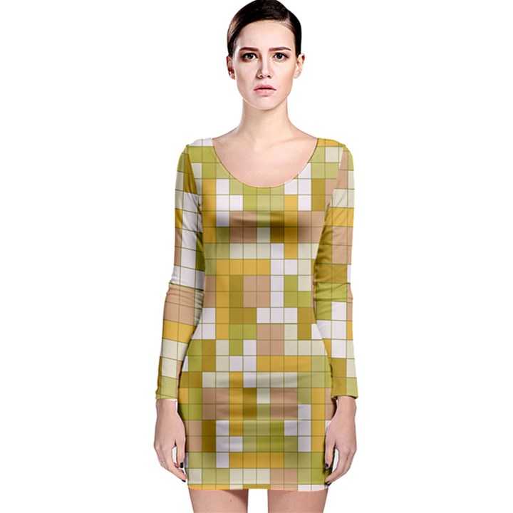 Tetris Camouflage Desert Long Sleeve Bodycon Dress