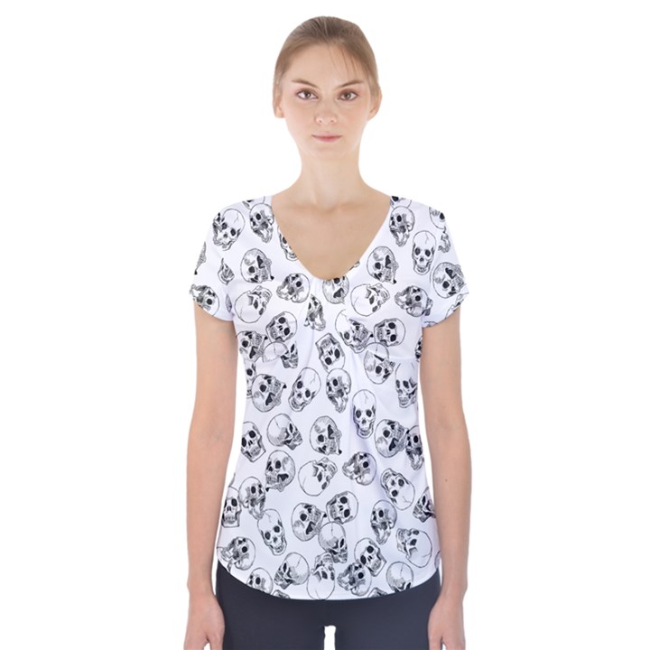 A Lot Of Skulls White Short Sleeve Front Detail Top