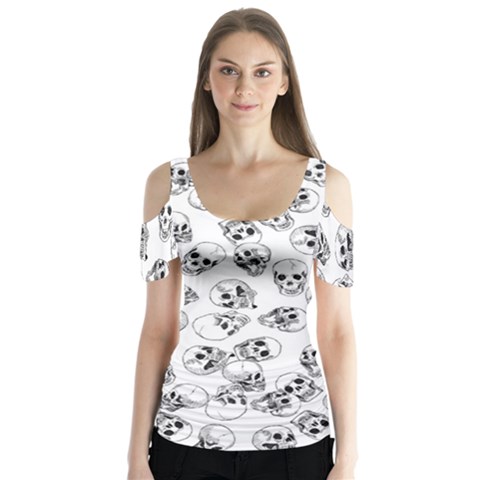 A Lot Of Skulls White Butterfly Sleeve Cutout Tee  by jumpercat