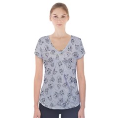 A Lot Of Skulls Grey Short Sleeve Front Detail Top