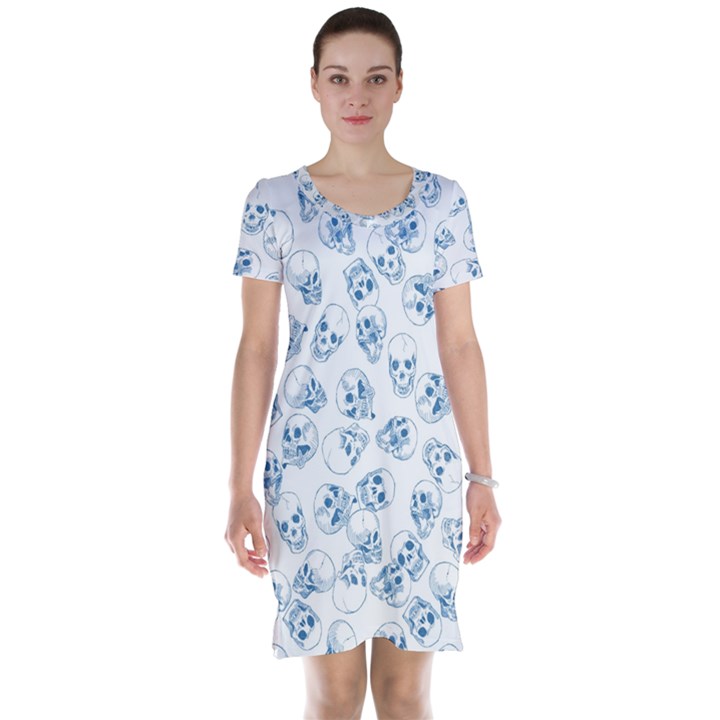 A Lot Of Skulls Blue Short Sleeve Nightdress