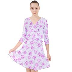 A Lot Of Skulls Pink Quarter Sleeve Front Wrap Dress	 by jumpercat