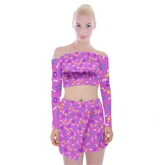 Retro Wave 2 Off Shoulder Top with Mini Skirt Set