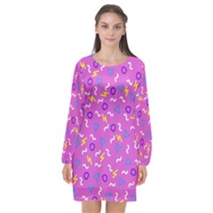 Retro Wave 2 Long Sleeve Chiffon Shift Dress 