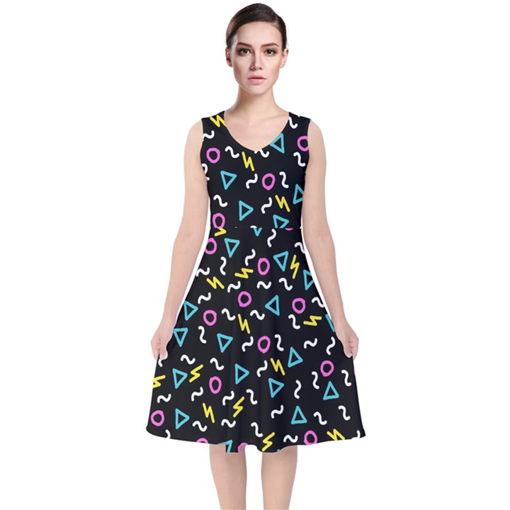 Retro Wave 3 V-Neck Midi Sleeveless Dress 