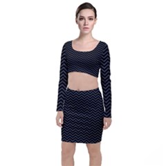 Dark Chevron Long Sleeve Crop Top & Bodycon Skirt Set