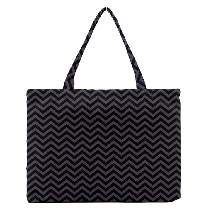 Dark Chevron Zipper Medium Tote Bag