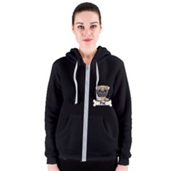 Tan Pug With A Bone Women s Zipper Hoodie by Bigfootshirtshop