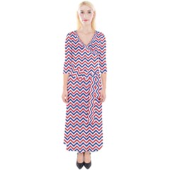 Navy Chevron Quarter Sleeve Wrap Maxi Dress by jumpercat