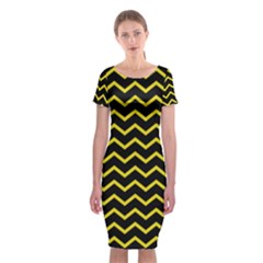 Yellow Chevron Classic Short Sleeve Midi Dress