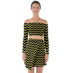 Yellow Chevron Off Shoulder Top With Skirt Set