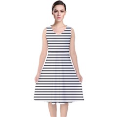 Basic Horizontal Stripes V-neck Midi Sleeveless Dress 