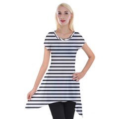 Basic Horizontal Stripes Short Sleeve Side Drop Tunic