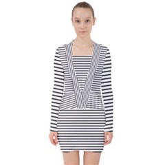 Basic Horizontal Stripes V-neck Bodycon Long Sleeve Dress by jumpercat