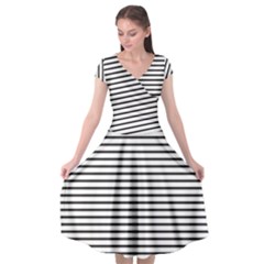 Basic Horizontal Stripes Cap Sleeve Wrap Front Dress