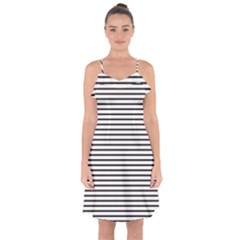 Basic Horizontal Stripes Ruffle Detail Chiffon Dress