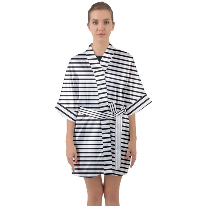 Basic Horizontal Stripes Quarter Sleeve Kimono Robe