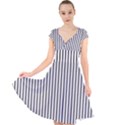 Basic Vertical Stripes Cap Sleeve Front Wrap Midi Dress View1