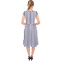 Basic Vertical Stripes Cap Sleeve Front Wrap Midi Dress View2