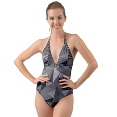 Geometric Doodle Halter Cut-out One Piece Swimsuit