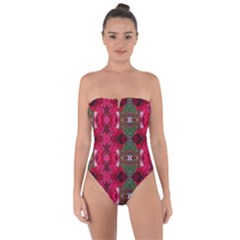 Christmas Colors Wrapping Paper Design Tie Back One Piece Swimsuit