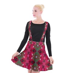 Christmas Colors Wrapping Paper Design Suspender Skater Skirt by Fractalsandkaleidoscopes