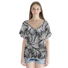 Fractal Sketch Light V-neck Flutter Sleeve Top