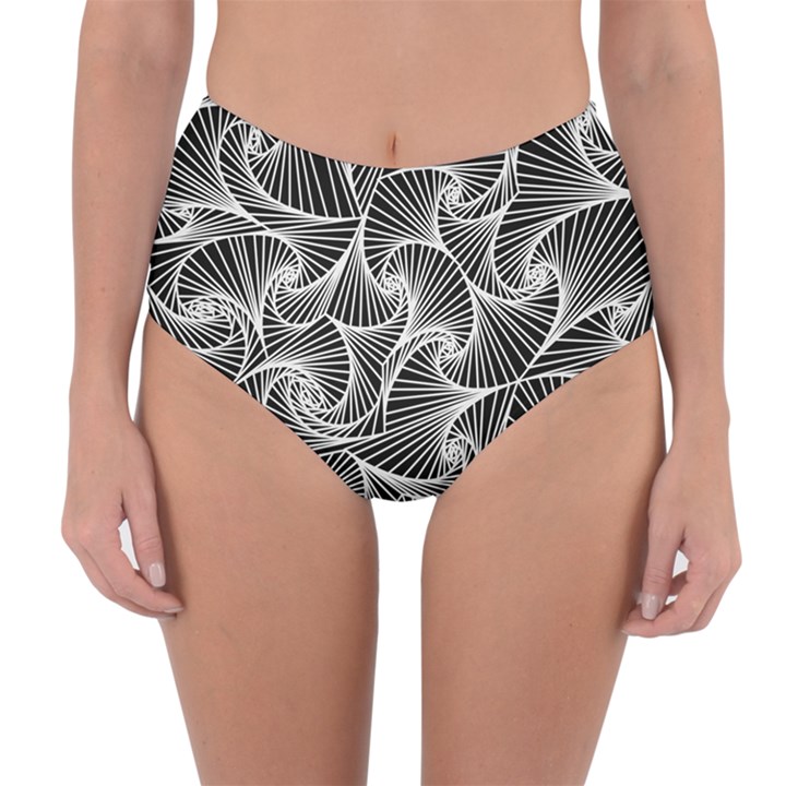 Fractal Sketch Dark Reversible High-Waist Bikini Bottoms