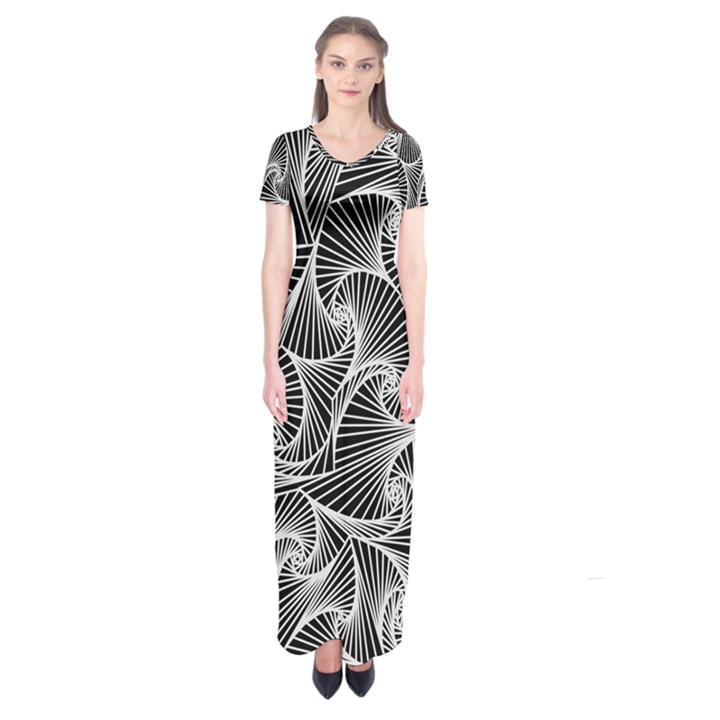 Fractal Sketch Dark Short Sleeve Maxi Dress