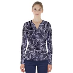 Fractal Sketch Dark V-neck Long Sleeve Top by jumpercat