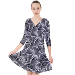 Fractal Sketch Dark Quarter Sleeve Front Wrap Dress	