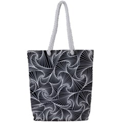 Fractal Sketch Dark Full Print Rope Handle Tote (small)