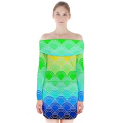 Art Deco Rain Bow Long Sleeve Off Shoulder Dress by NouveauDesign