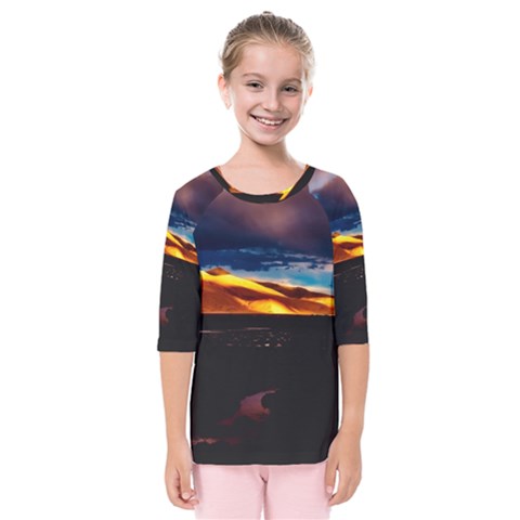 India Sunset Sky Clouds Mountains Kids  Quarter Sleeve Raglan Tee by BangZart