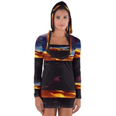 India Sunset Sky Clouds Mountains Long Sleeve Hooded T-shirt by BangZart