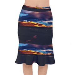 India Sunset Sky Clouds Mountains Mermaid Skirt by BangZart