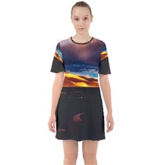 India Sunset Sky Clouds Mountains Sixties Short Sleeve Mini Dress