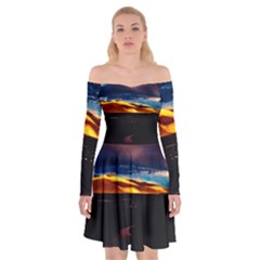 India Sunset Sky Clouds Mountains Off Shoulder Skater Dress by BangZart