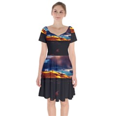 India Sunset Sky Clouds Mountains Short Sleeve Bardot Dress by BangZart