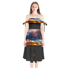 India Sunset Sky Clouds Mountains Shoulder Tie Bardot Midi Dress by BangZart